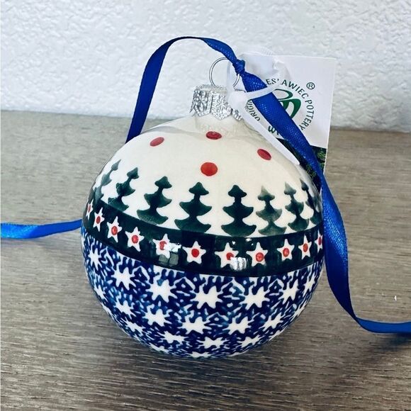 Boleslawiec Polish Pottery Christmas Trees Holiday Ball Ornament - Picture 1 of 2